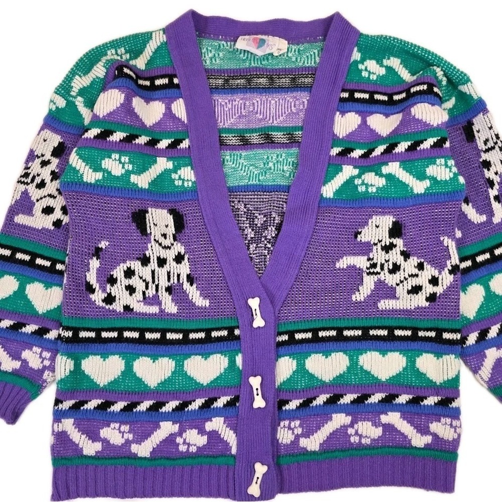VTG Heartworks Girls Small 7/8 Purple Dalmation Dog Cardigan Sweater 80's‎ 90's - Picture 6 of 6